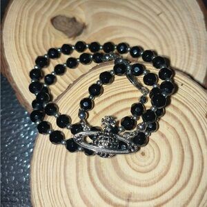 Vivienne Westwood Silver Saturn Black Necklace